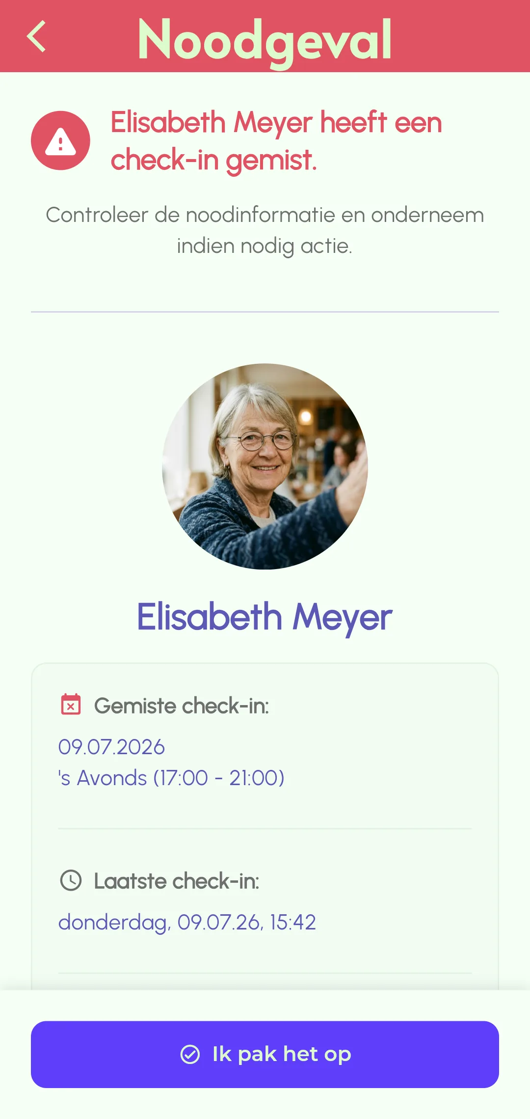 Gemiste check-in melding verzonden naar noodcontacten
